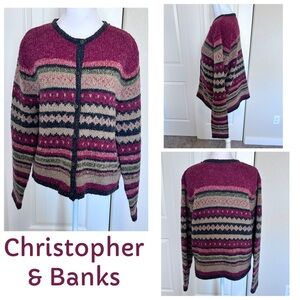 Christopher & Banks Vintage Fair Isle 8% Wool Cardigan Sz Large